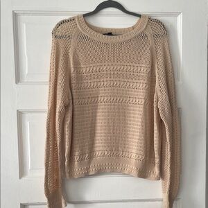 Ann Taylor Light Tan Crocheted Crew Neck Sweater